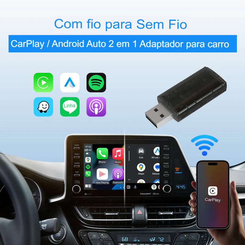 Adaptador Carplay sem Fio 5G Android/IPhone Auto 2 in 1